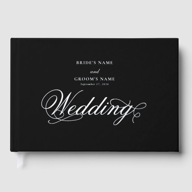 Real Silver Foil Elegant Luxury Black Wedding Guest Book (Front)
