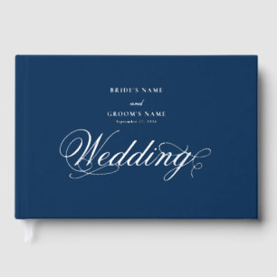 Real Silver Foil Elegant Luxury Blue Wedding Guest Book