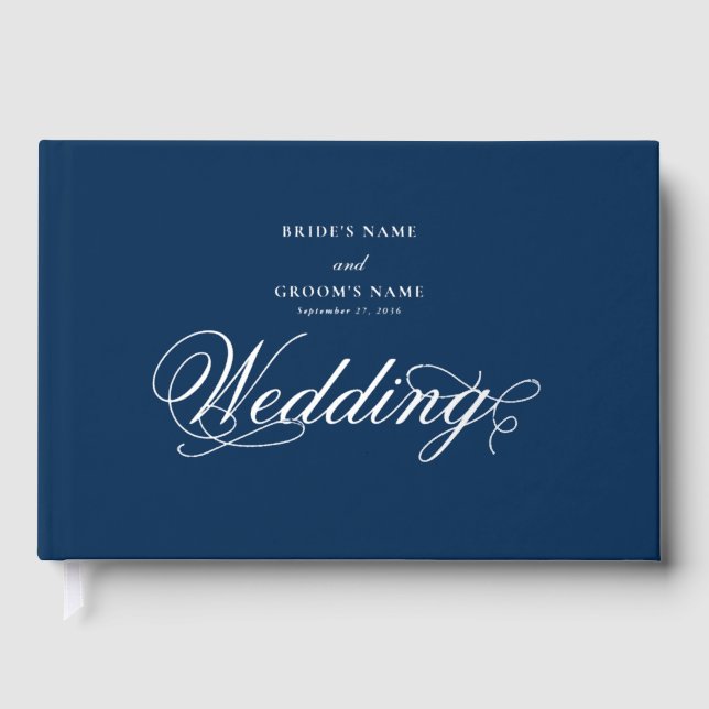 Real Silver Foil Elegant Luxury Blue Wedding Guest Book (Front)