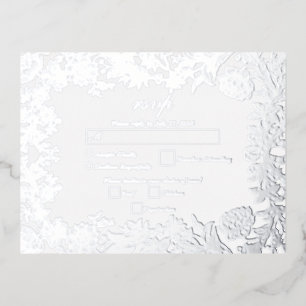 Real Silver Foil Floral Botanical Wedding RSVP Foil Invitation Postcard