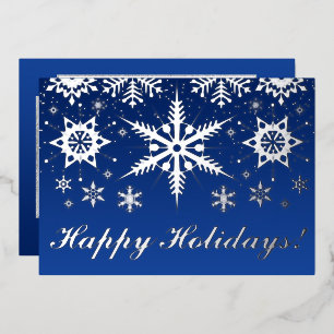 REAL Silver Foil Happy Holidays with Snowflakes Fo Foil Holiday Card