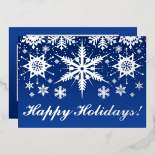 REAL Silver Foil Happy Holidays with Snowflakes Fo Holiday Card