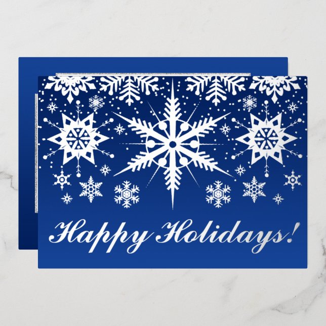 REAL Silver Foil Happy Holidays with Snowflakes Fo Holiday Card (Front/Back)