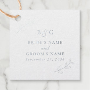 Real Silver Foil Leaves Elegant Monogram Wedding Favour Tags