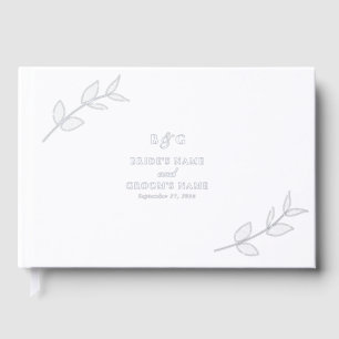 Real Silver Foil Leaves Elegant Monogram Wedding Guest Book