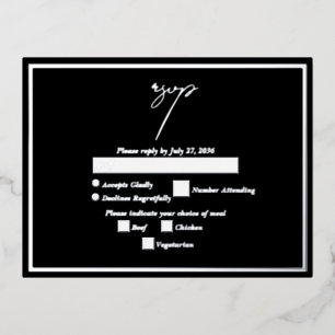 Real Silver Foil Metallic Wedding RSVP Black Foil Invitation Postcard