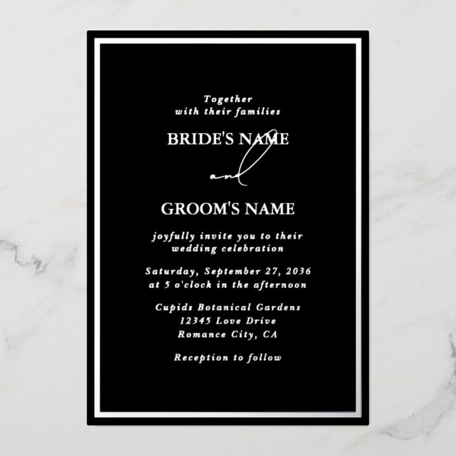 Real Silver Foil Modern Black & Silver Wedding (Front)