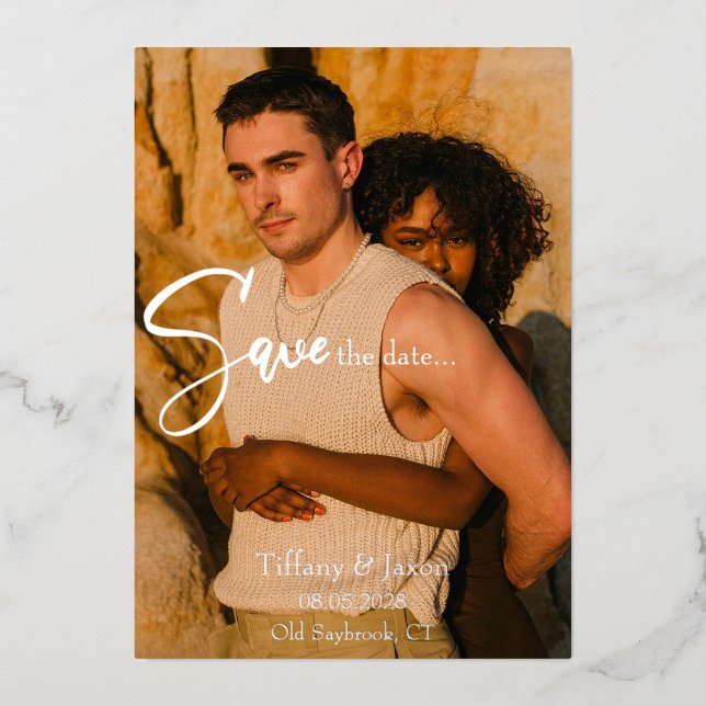 Real Silver Foil Modern Save The Date (Front)