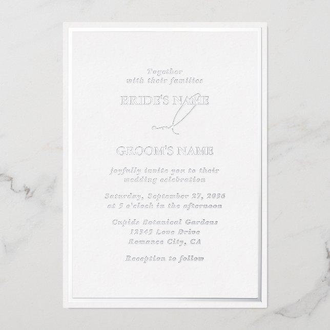 Real Silver Foil Modern White & Silver Wedding (Front)