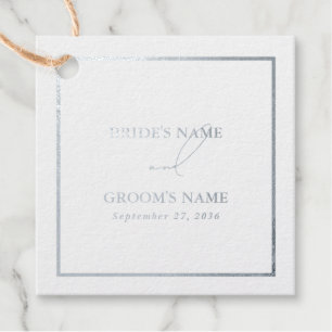 Real Silver Foil Modern White Wedding Favour Tags