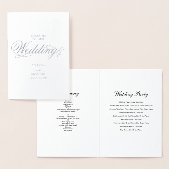 Real Silver Foil Wedding Order of Service Program (Display)