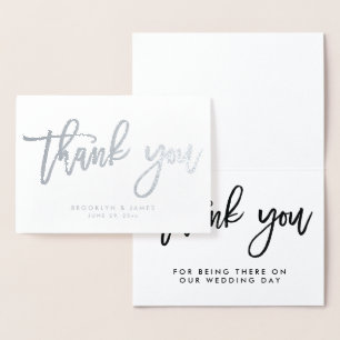 Real Silver Foil Wedding Thank You Card White