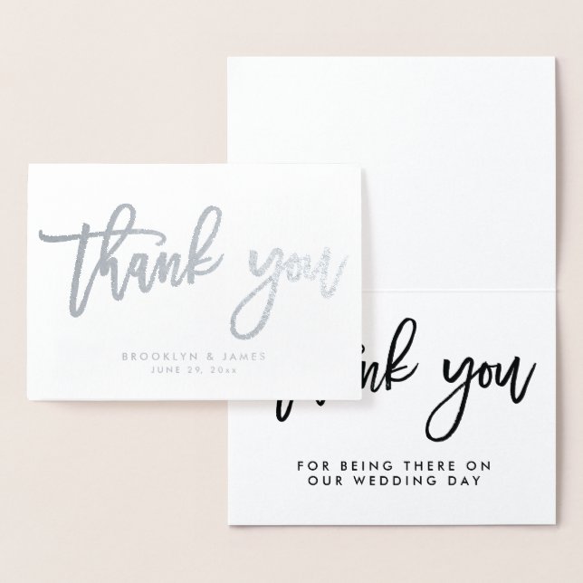 Real Silver Foil Wedding Thank You Card White (Display)