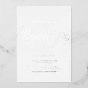 Real Silver Foil Wedding White Save the Date