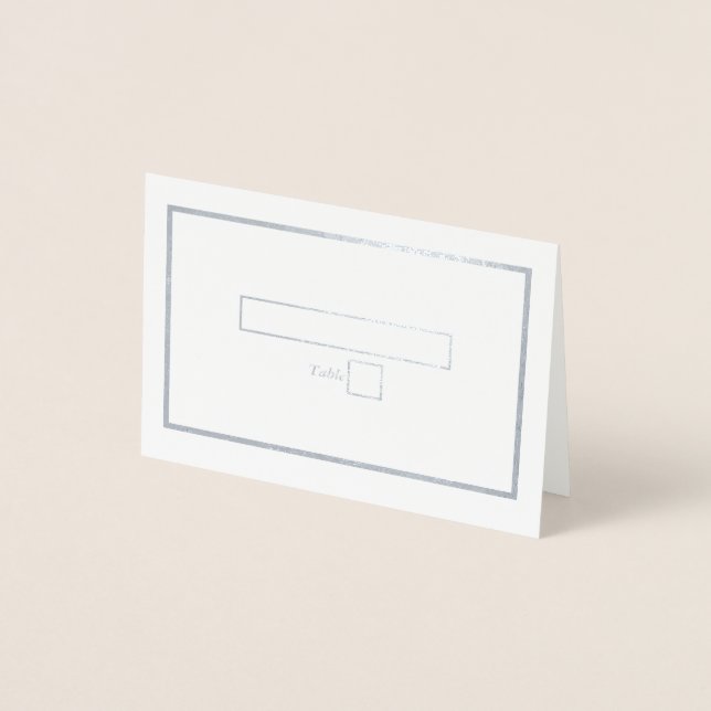 Real Silver Foil White Metallic Wedding Place Card (Front)
