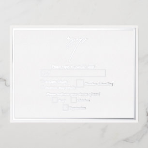 Real Silver Foil White & Silver Wedding RSVP Foil Invitation Postcard