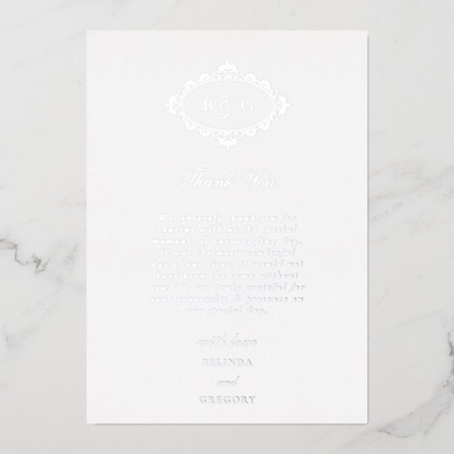 Real Silver Foil White Wedding Thank You Card (Front)