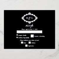 Real Silver Foil Wreath White Wedding RSVP Black