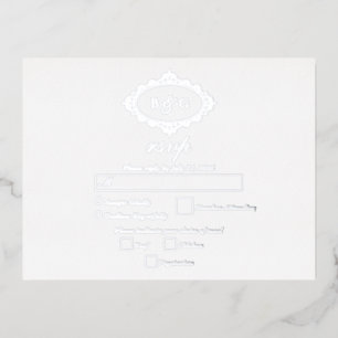 Real Silver Foil Wreath White Wedding RSVP Foil Invitation Postcard