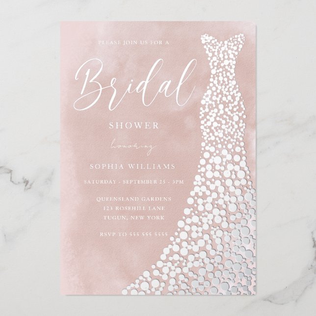 Real Silver Gown Blush Watercolor Bridal Shower (Front)