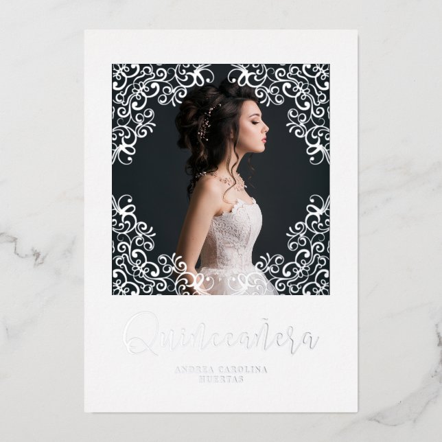 Real Silver Metallic Effect Quinceañera Photo (Front)
