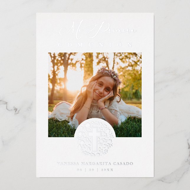 Real Silver Romantic Floral Wreath Photo (Front)