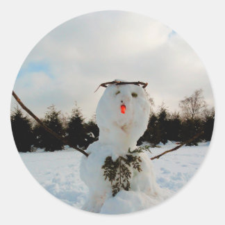 Real snowman photo classic round sticker