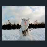 Real snowman photo   poster<br><div class="desc">A real Snowman & a winter landscape with larch trees & snow ... </div>