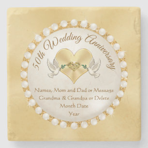 Real Stone Personalised 50th Anniversary Coasters