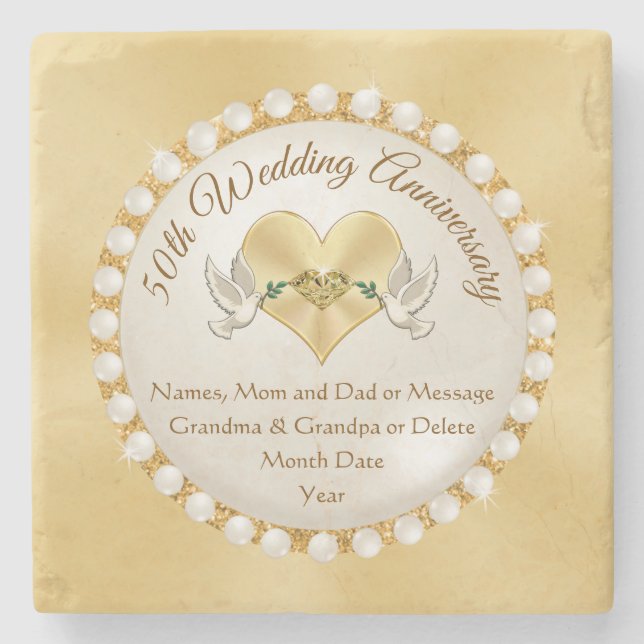 Real Stone Personalised 50th Anniversary Coasters (Front)