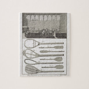 Real tennis and the construction of racquets, from jigsaw puzzle