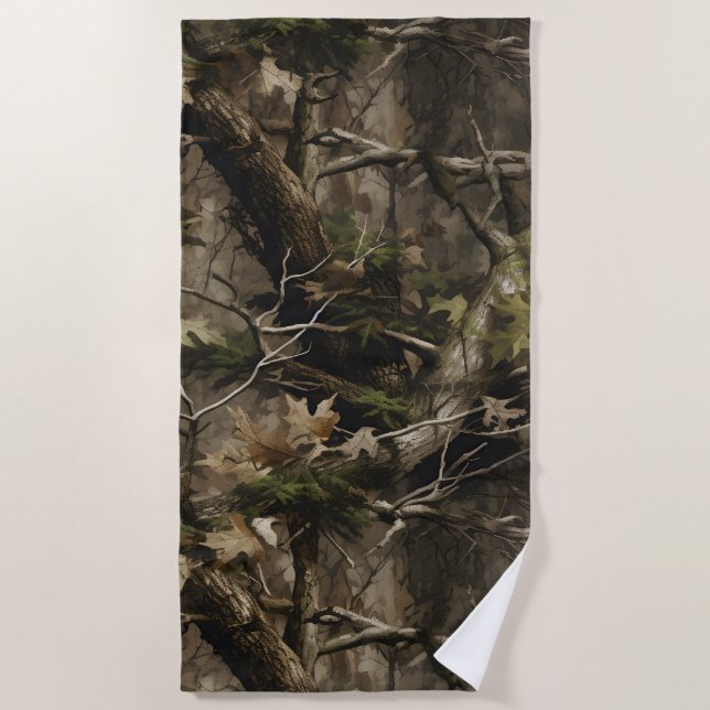 Real Tree Camouflage  Beach Towel (Front)
