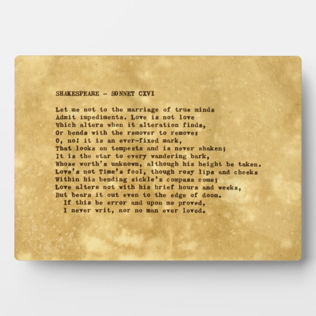 Real Typewriter Shakespeare Sonnet 116 (CXVI) Plaque (Front)