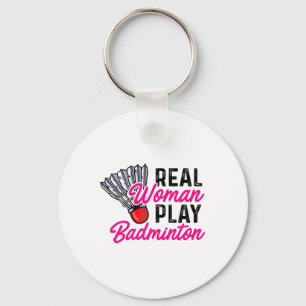 Real Woman Play Badminton Badminton Player Shuttle Key Ring