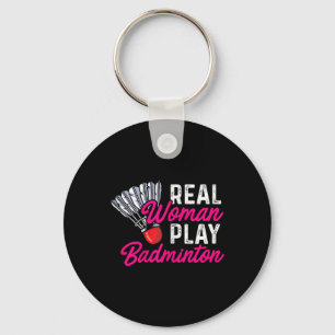 Real Woman Play Badminton Badminton Player Shuttle Key Ring
