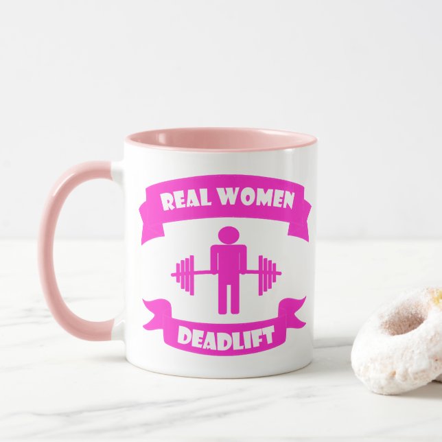 Real Women Deadlift Barbell Weightliftng Mug (With Donut)