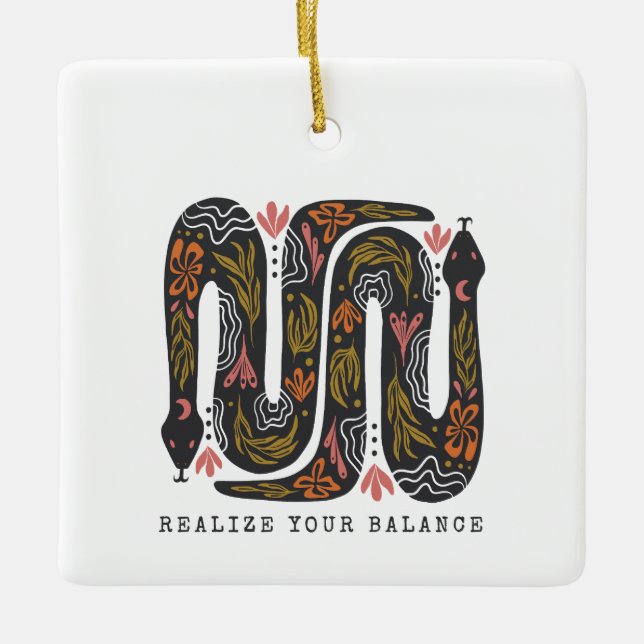 Realise Your Balance Floral Snakes Ceramic Ornament (Front)