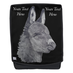realist art portrait of very cute donkey backpack