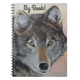 realist art wildlife painting of grey wolf  notebook