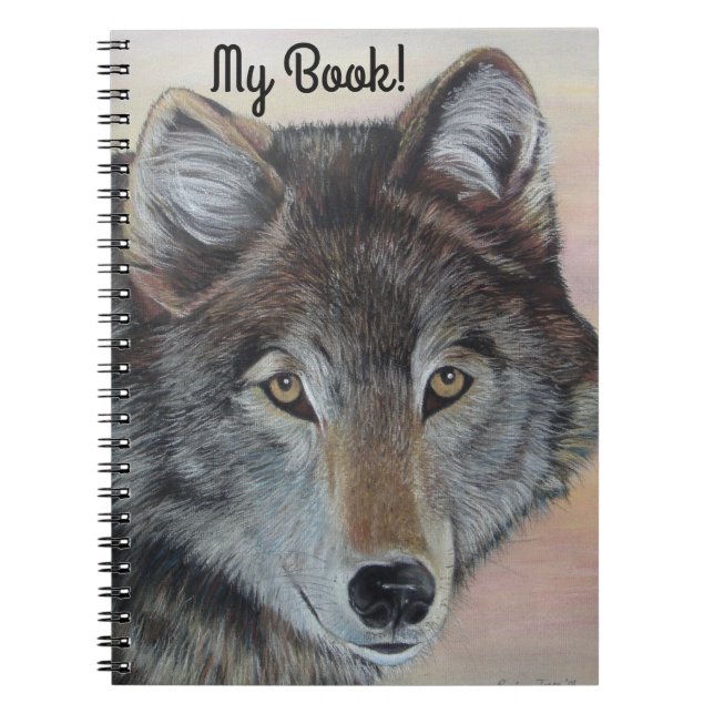 realist art wildlife painting of grey wolf  notebook (Front)