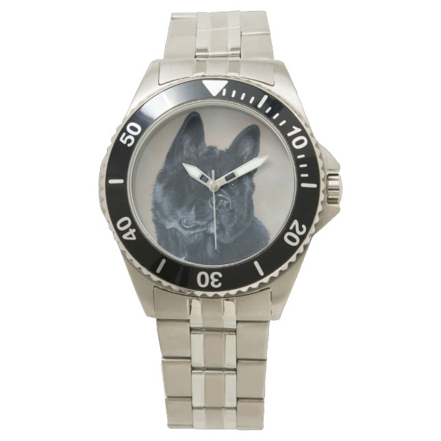 realist portrait of Japanese akita black akita dog Watch (Front)