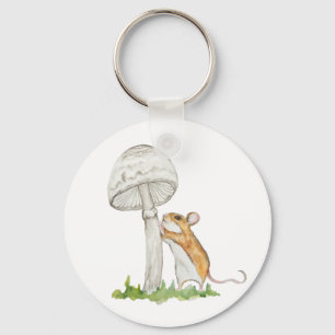 Realistic a funny field mouse and mushroom key ring