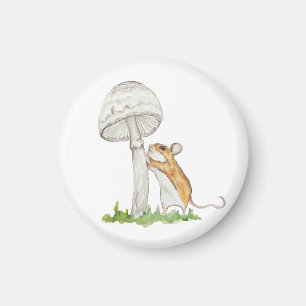 Realistic a funny field mouse and mushroom magnet