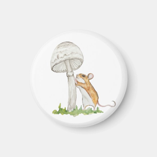Realistic a funny field mouse and mushroom magnet (Front)