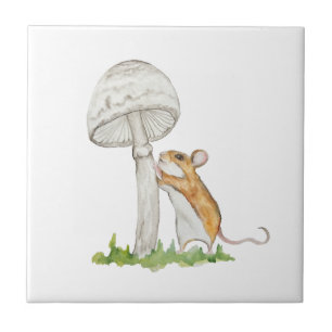 Realistic a funny field mouse and mushroom tile
