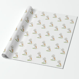 Realistic a funny field mouse and mushroom wrapping paper