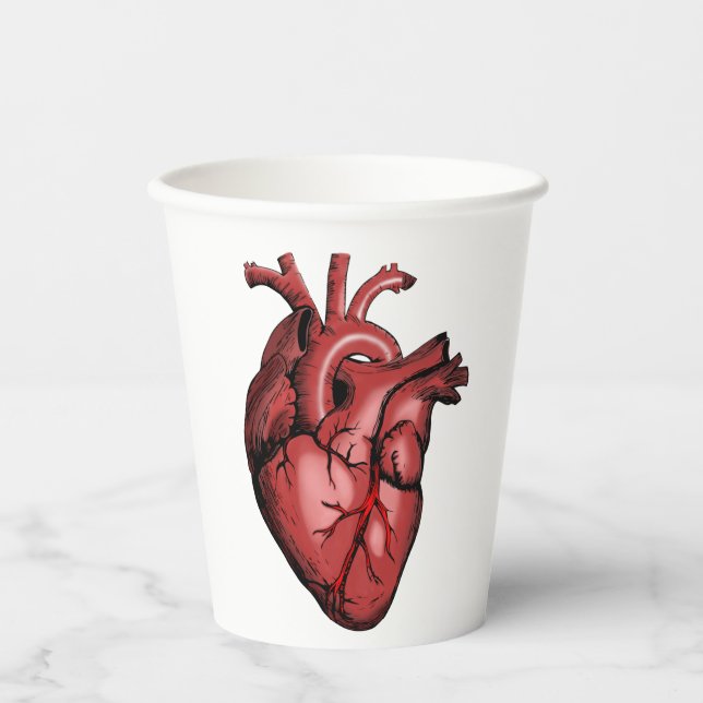 Realistic Anatomical Heart Image Paper Cups (Front)