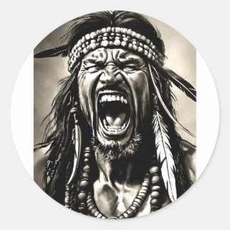 Realistic Apache Warrior Screaming - Detailed Full Classic Round Sticker