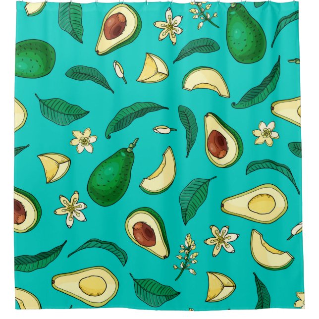 Realistic avocado. Seamless pattern. Summer exotic Shower Curtain (Front)