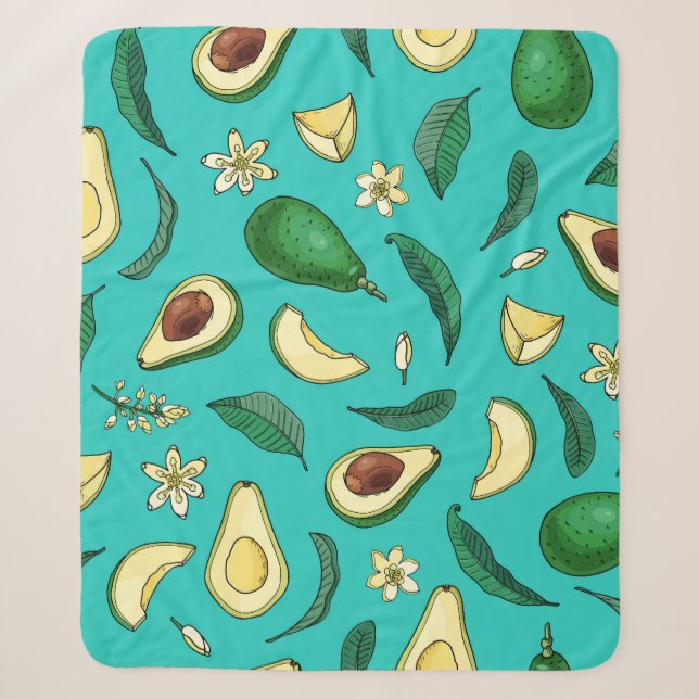 Realistic Avocado: Summer Food Pattern Sherpa Blanket (Front)